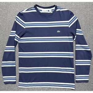 Lacoste Shirt Mens Small FR 3 Blue White Stripe Regular Fit Croc Long Sleeve Tee